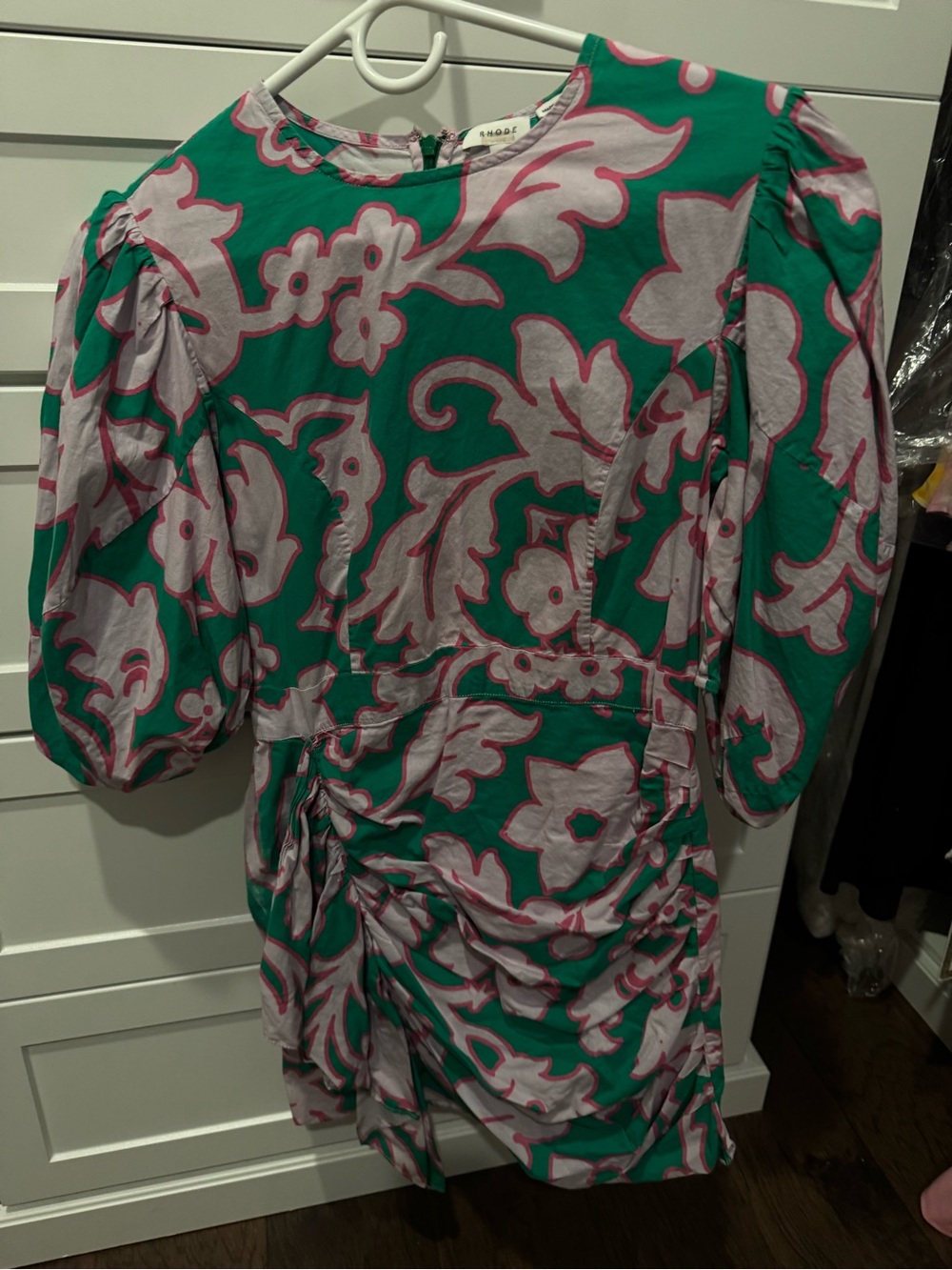 Rhode PIA dress size 2 Brand Green Floral Puff-Sleeve Dress